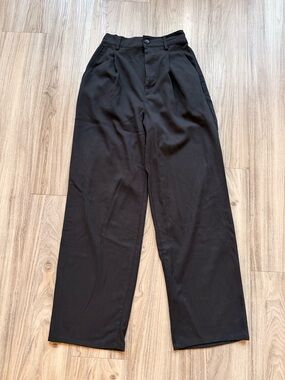 Urban Outfitters Black High-Rise Pleated Wide-Leg Trousers